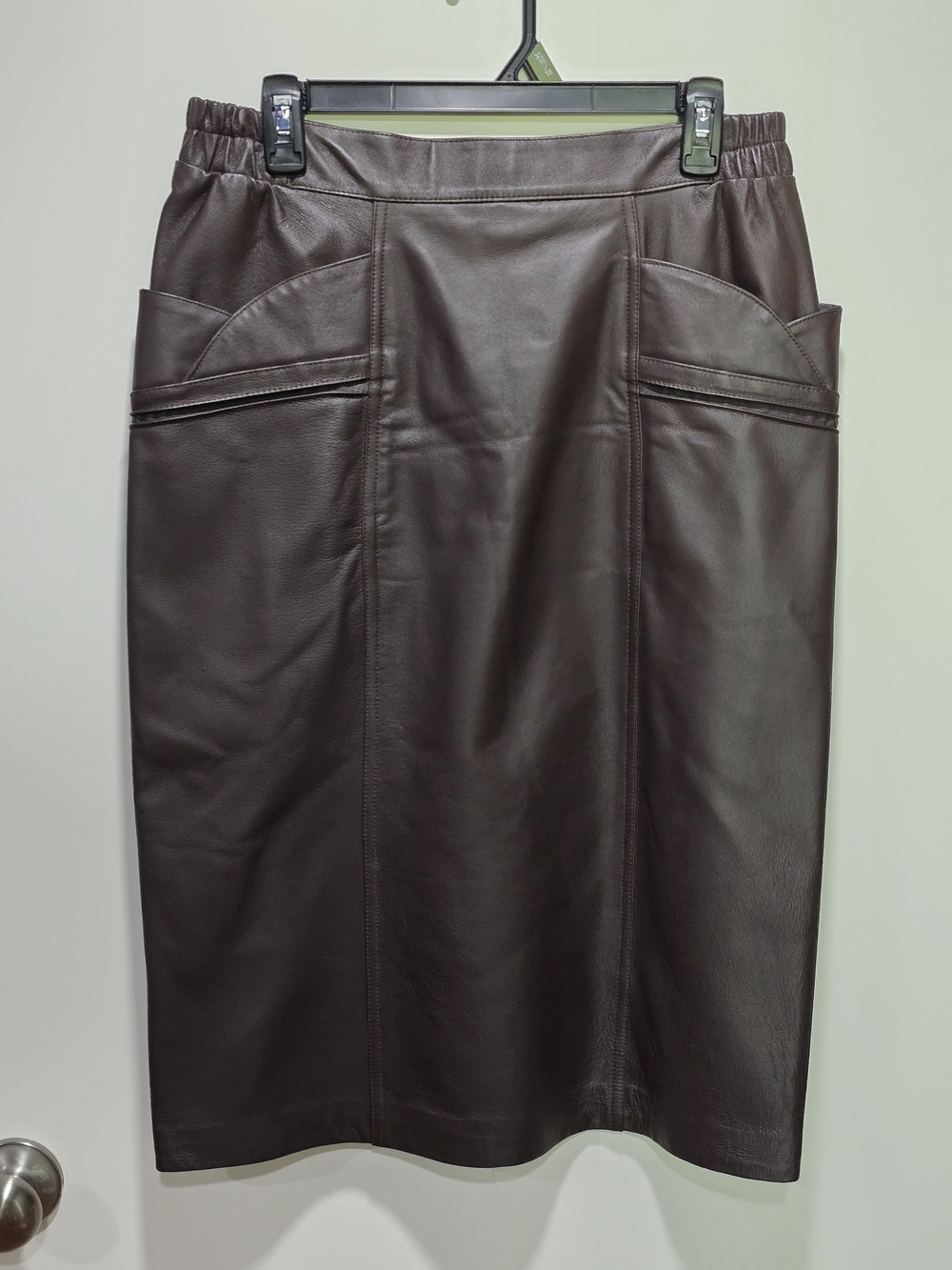 Vintage Excelled Brown Leather Pencil Skirt High Waisted Pockets Size 10